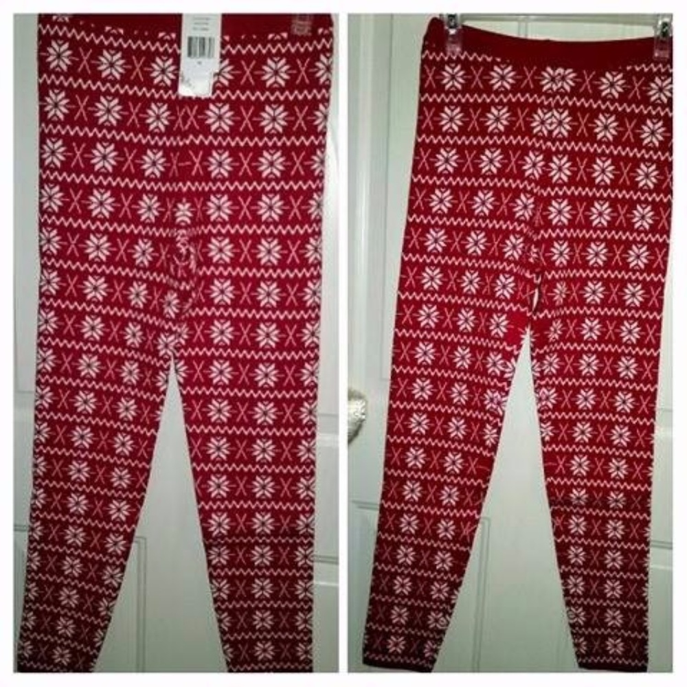 BNWT Red White Thick Snowflake Christmas Leggings