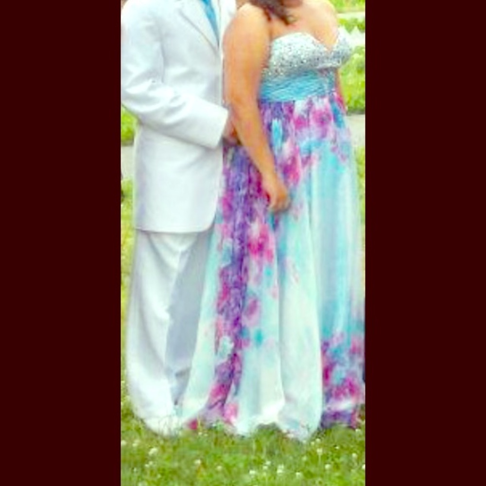 Beaded and Floral Multi colored Prom Dress