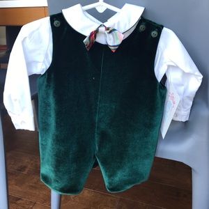 Green Velvet Boys Shortall - Holiday Traditional