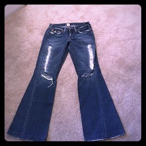 True Religion distressed flare jeans