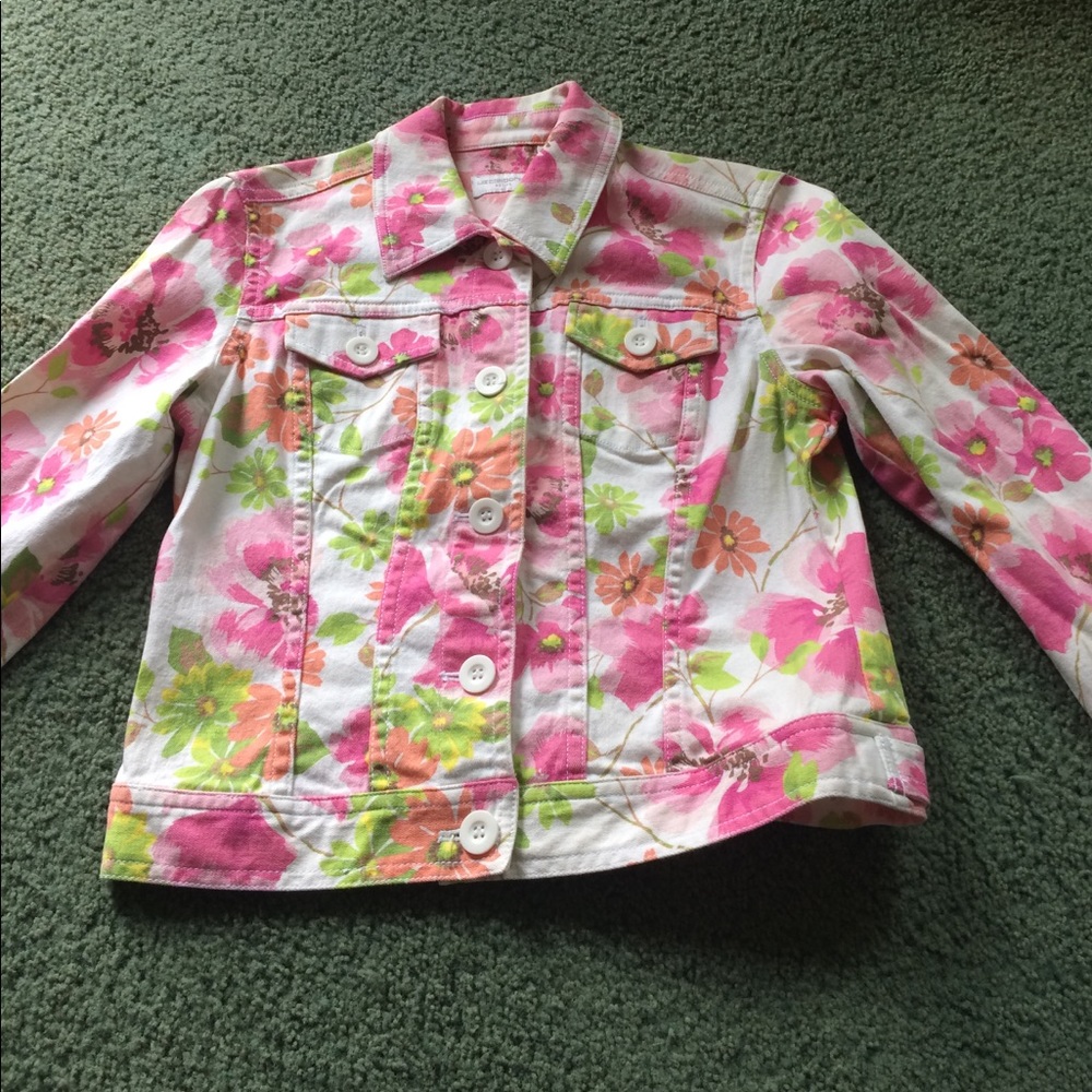 Liz Claiborne Petite Flower Print Jean Jacket Sm