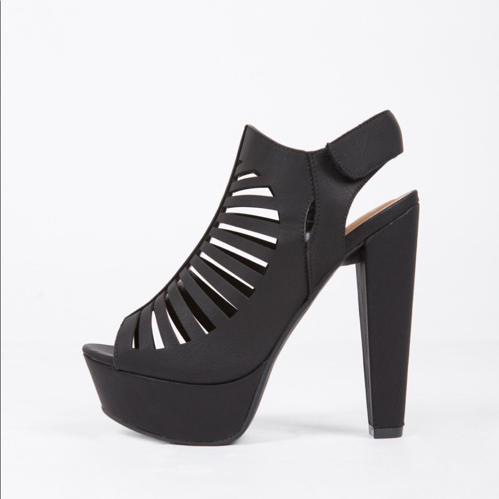Black, platform, caged heels