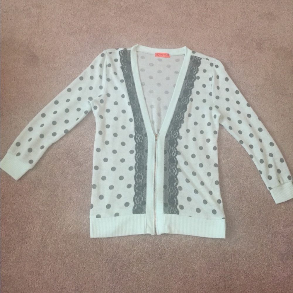 Mint Green Polkadot Sweater with black lace!