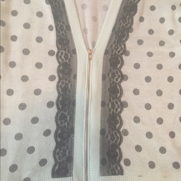 Mint Green Polkadot Sweater with black lace! - Picture 2 of 4