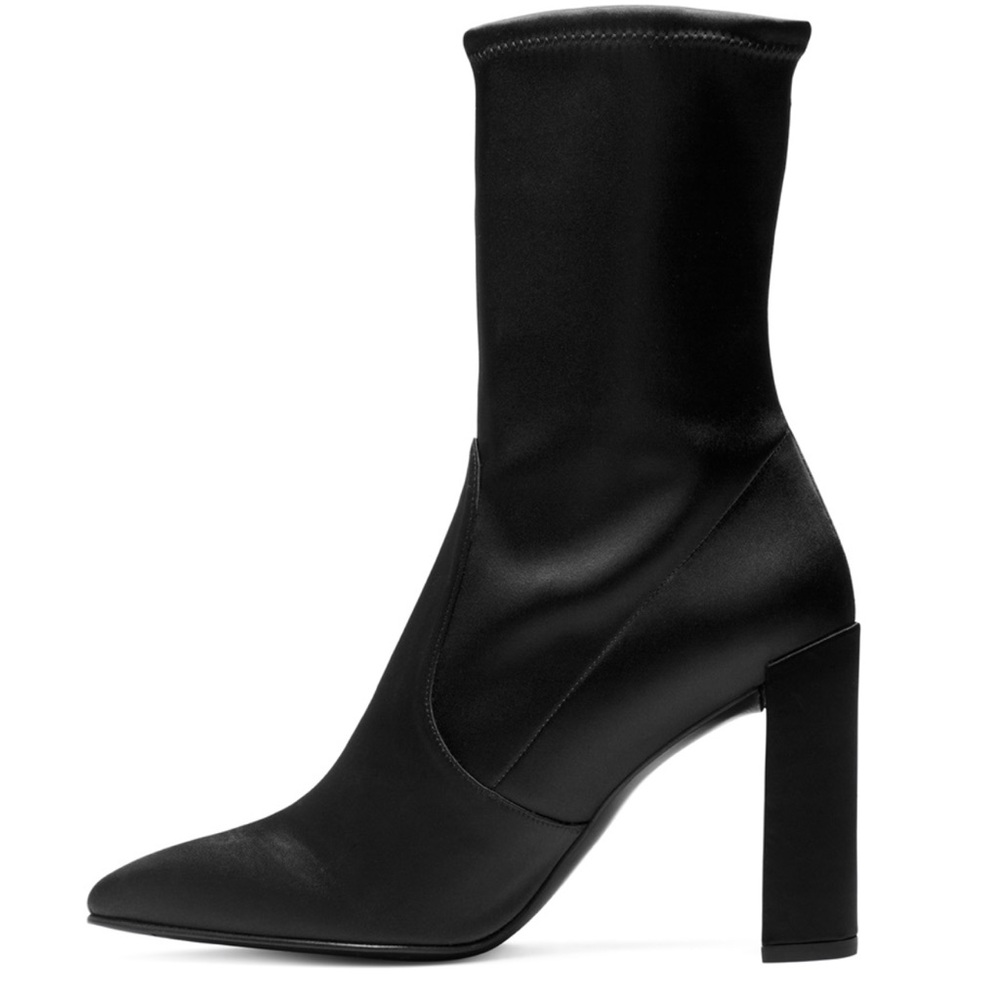 SOLD StuartWeitzman satin black clinger bootie!