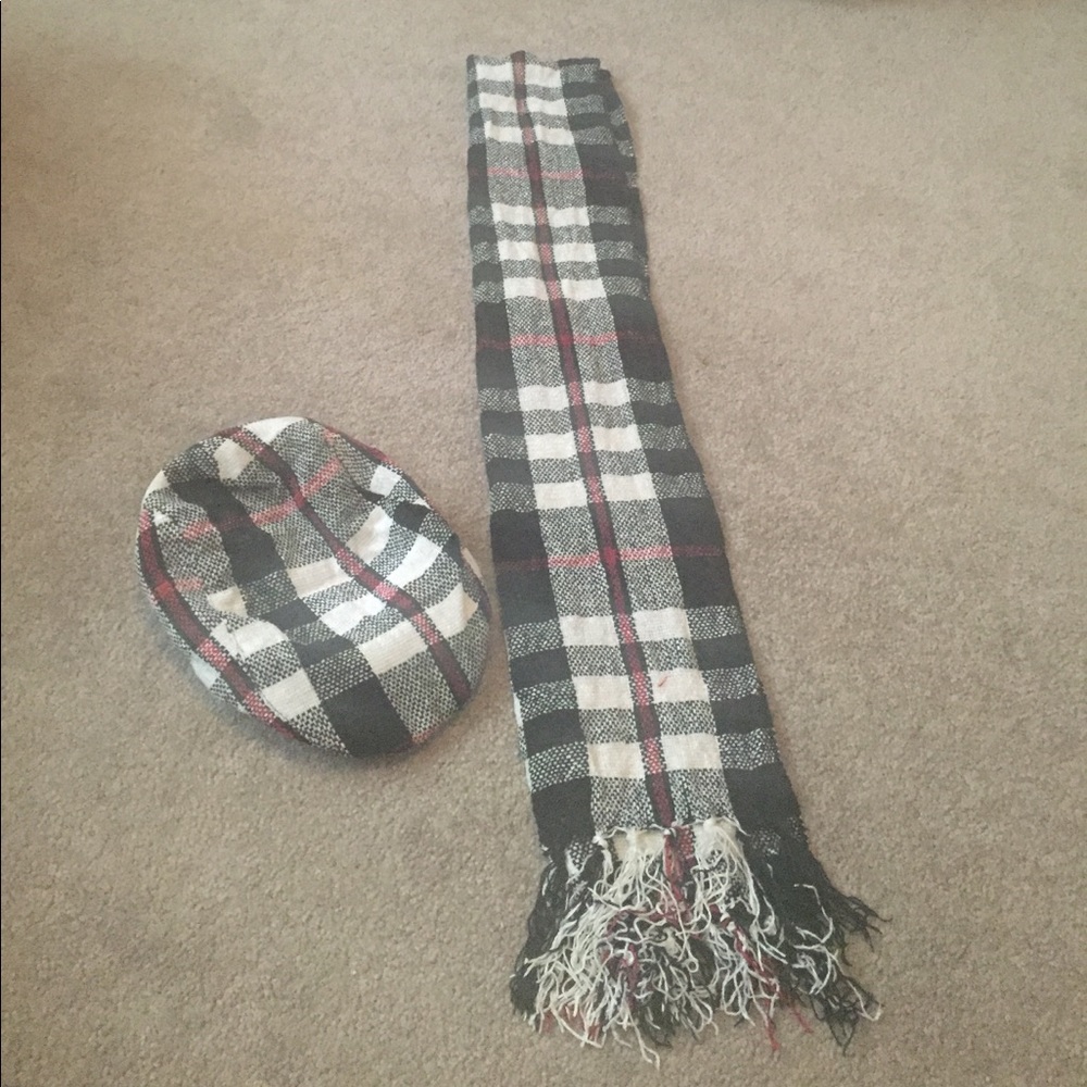 Plaid Hat and Scarf Set (Fedora Hat)