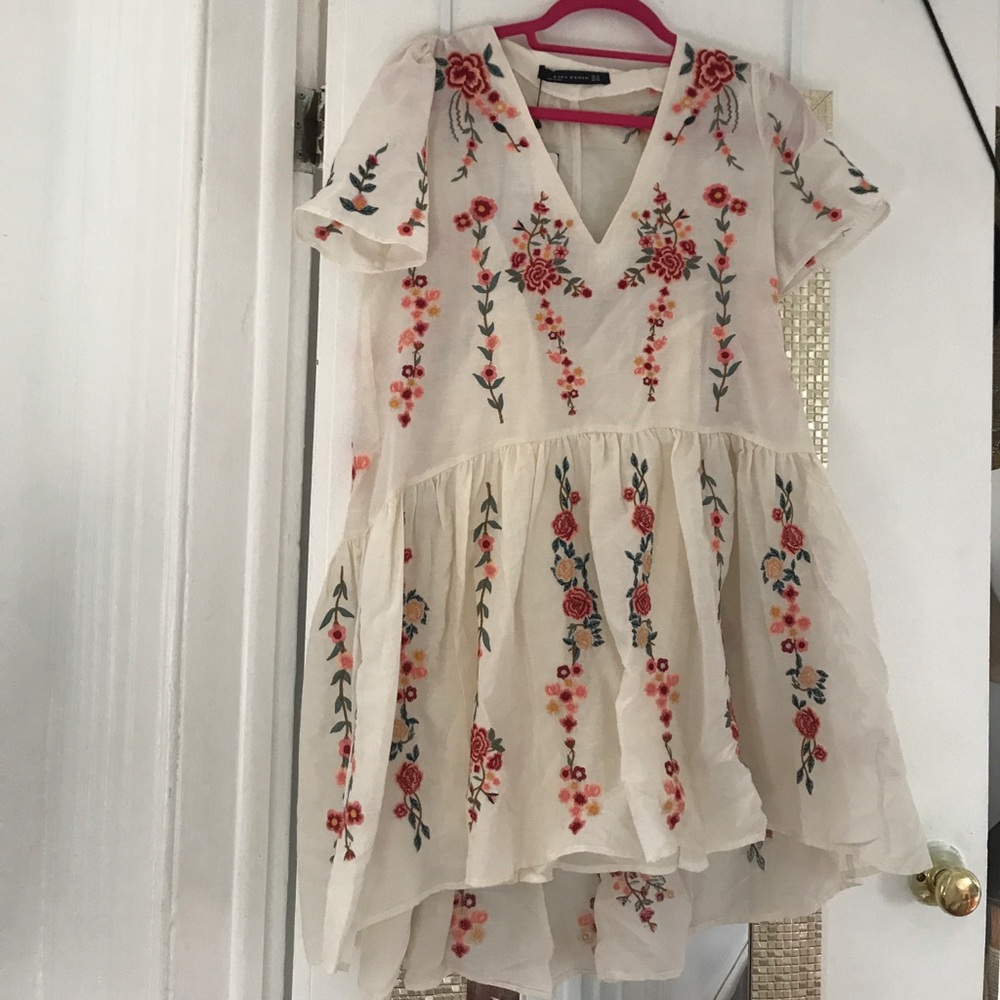 ZARA white embroidered babydoll dress