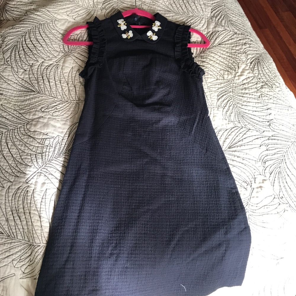 ZARA Navy Shift with embellished Peter Pan collar