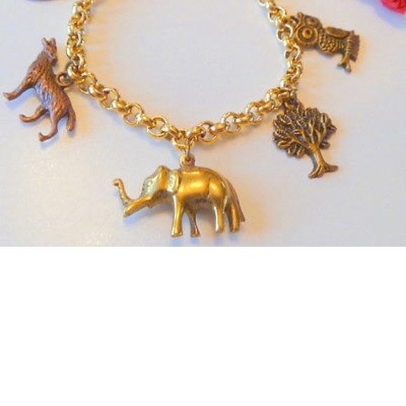 Elephant and other animals gold Charm bracelet - Picture 2 of 2