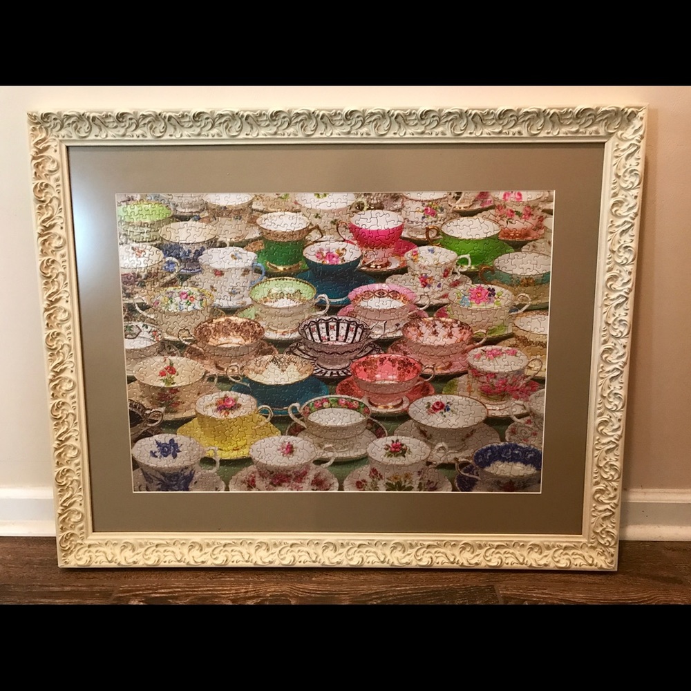 Victorian Tea Cup puzzle w custom matting/frame