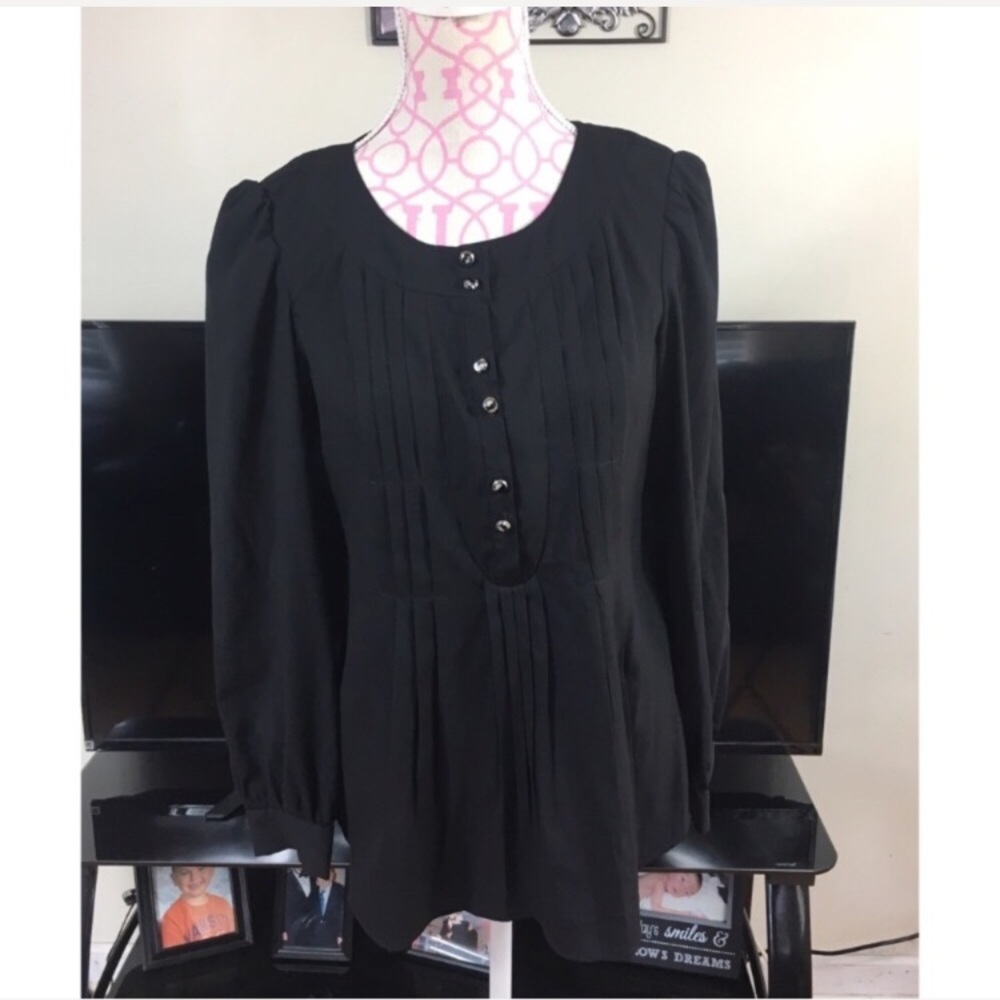 Nicole  Miller Black Peasant Top