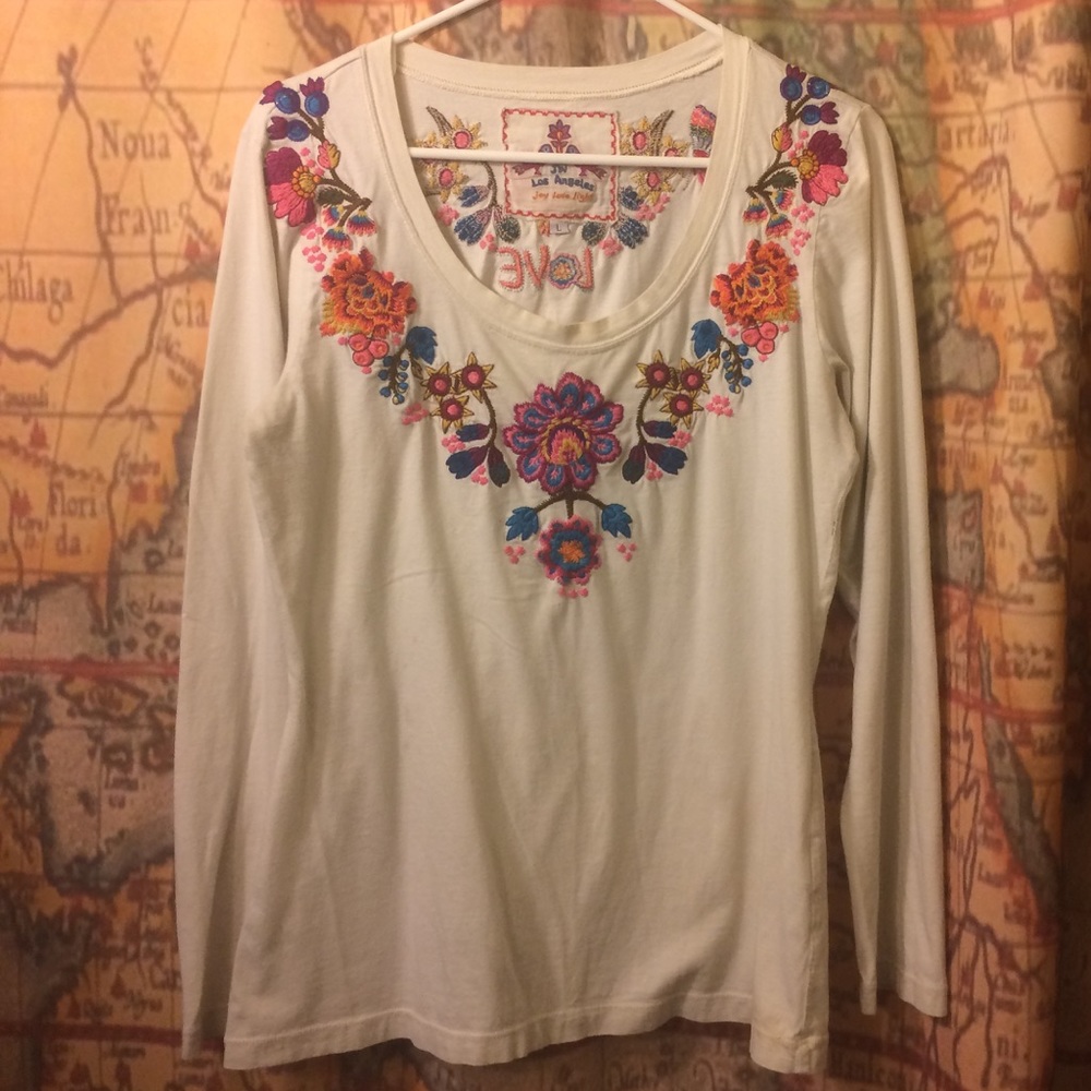 Colorful Embroidered Winter L/S Top Floral Cream
