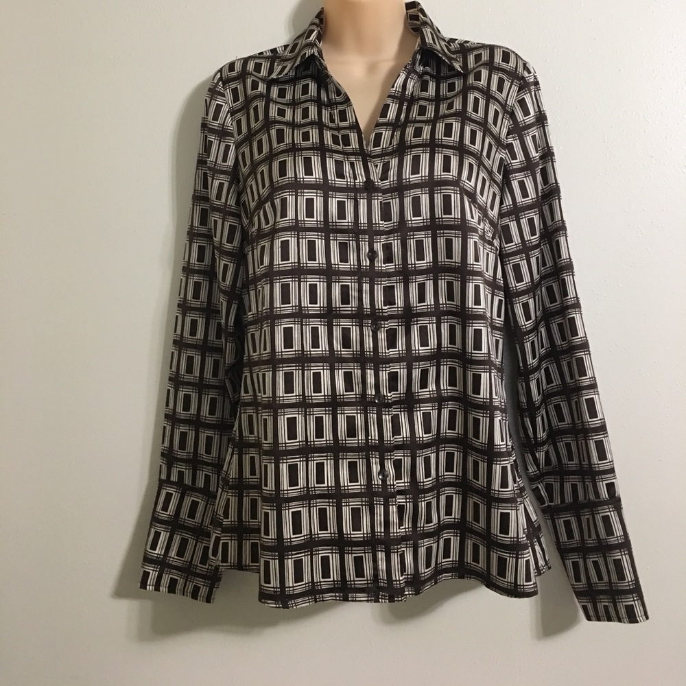 Vintage Retro Brown silky button-down longsleeve blouse ❤️