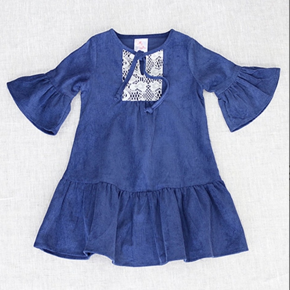 NWT! GORGEOUS Blue Corduroy Bell-Sleeve Dress