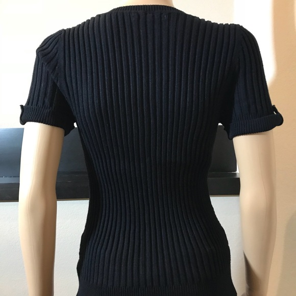 Black Crewneck Short Sleeve Sweater Top - Picture 2 of 2