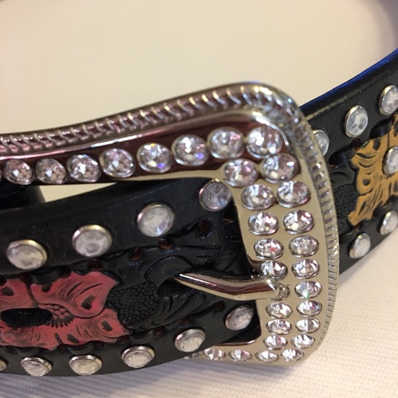 Roper leather rhinestone multicolor belt SZ 36 - Picture 2 of 11