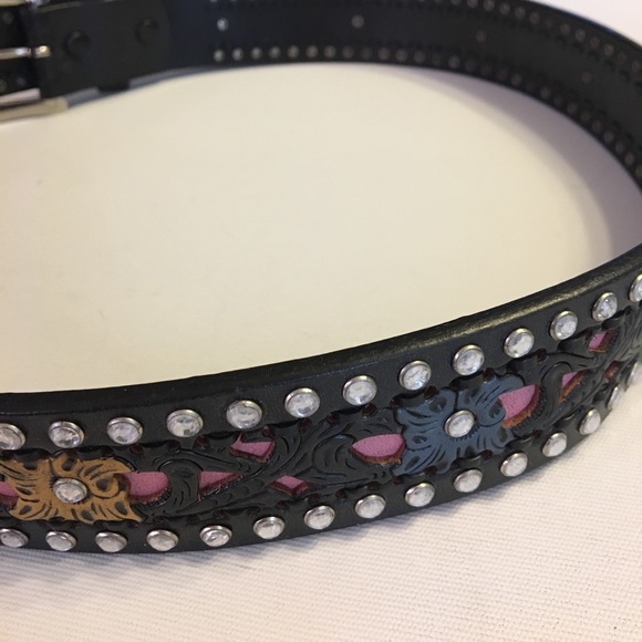 Roper leather rhinestone multicolor belt SZ 36 - Picture 3 of 11
