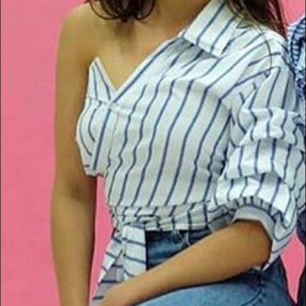 Striped Sexy Crop Top One Shoulder