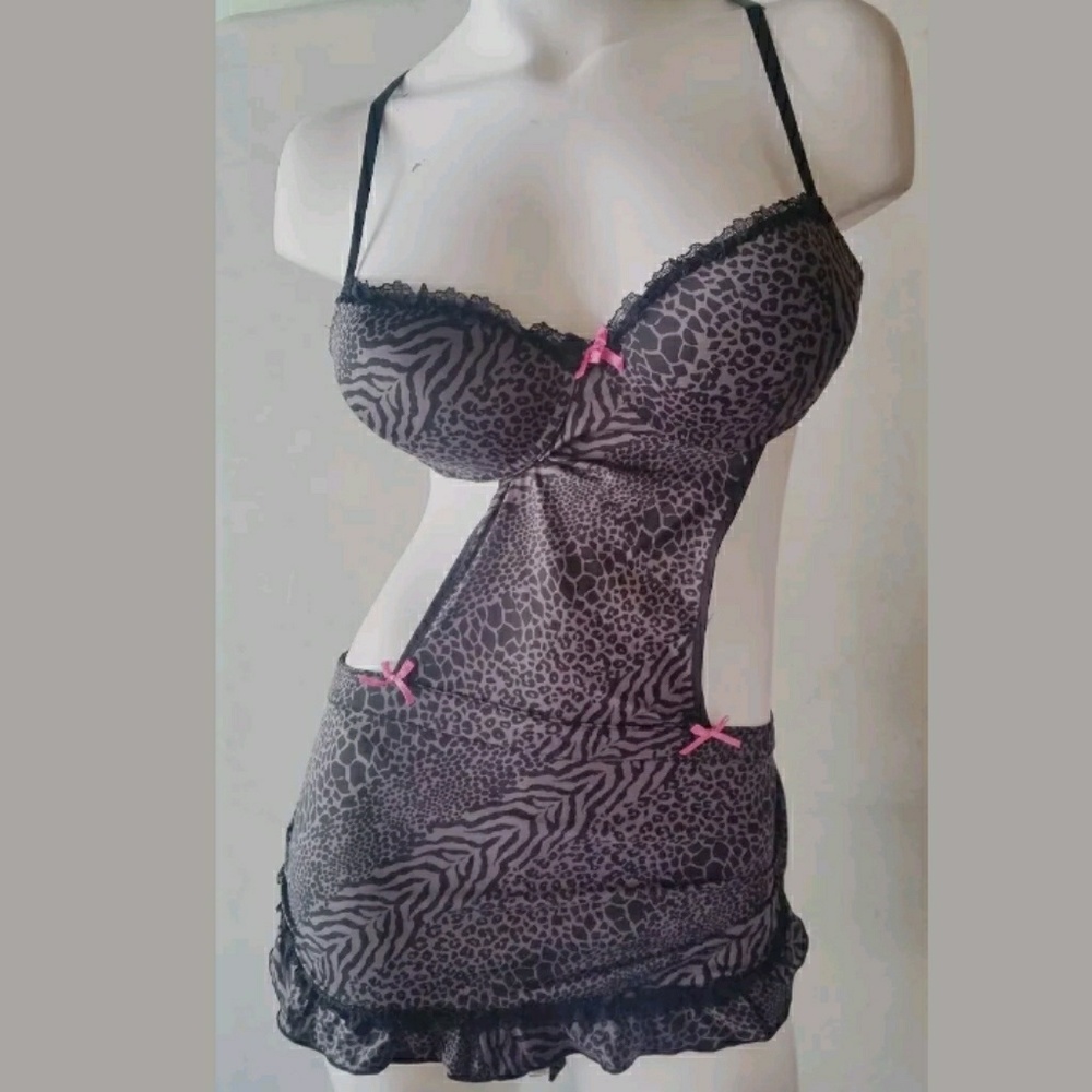 Sexy 2 Piece Body Apron - Animal Print Gray