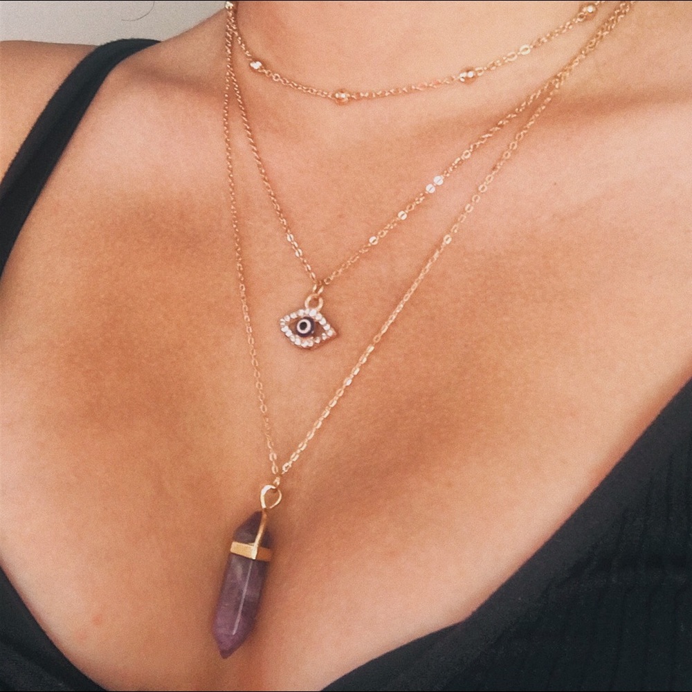 Multi Layer Crystal Eye Necklace Bohemian