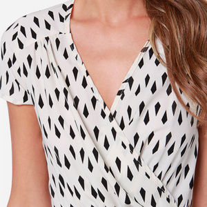 Shes In Cream Wrap Dress Diamond Print