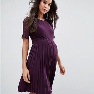 ASOS Maternity Pleat And Lace Mini Dress