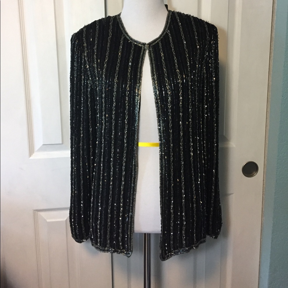 Papell Boutique Evening Silk Beaded Jacket Small