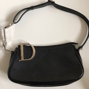 Black Leather Dior Pochette Shoulder Bag