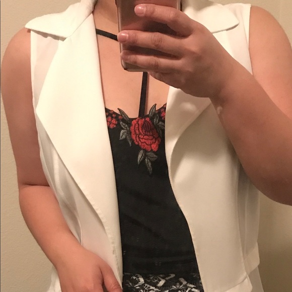 Black satin T strap stretchy top with rose detail - Picture 3 of 4