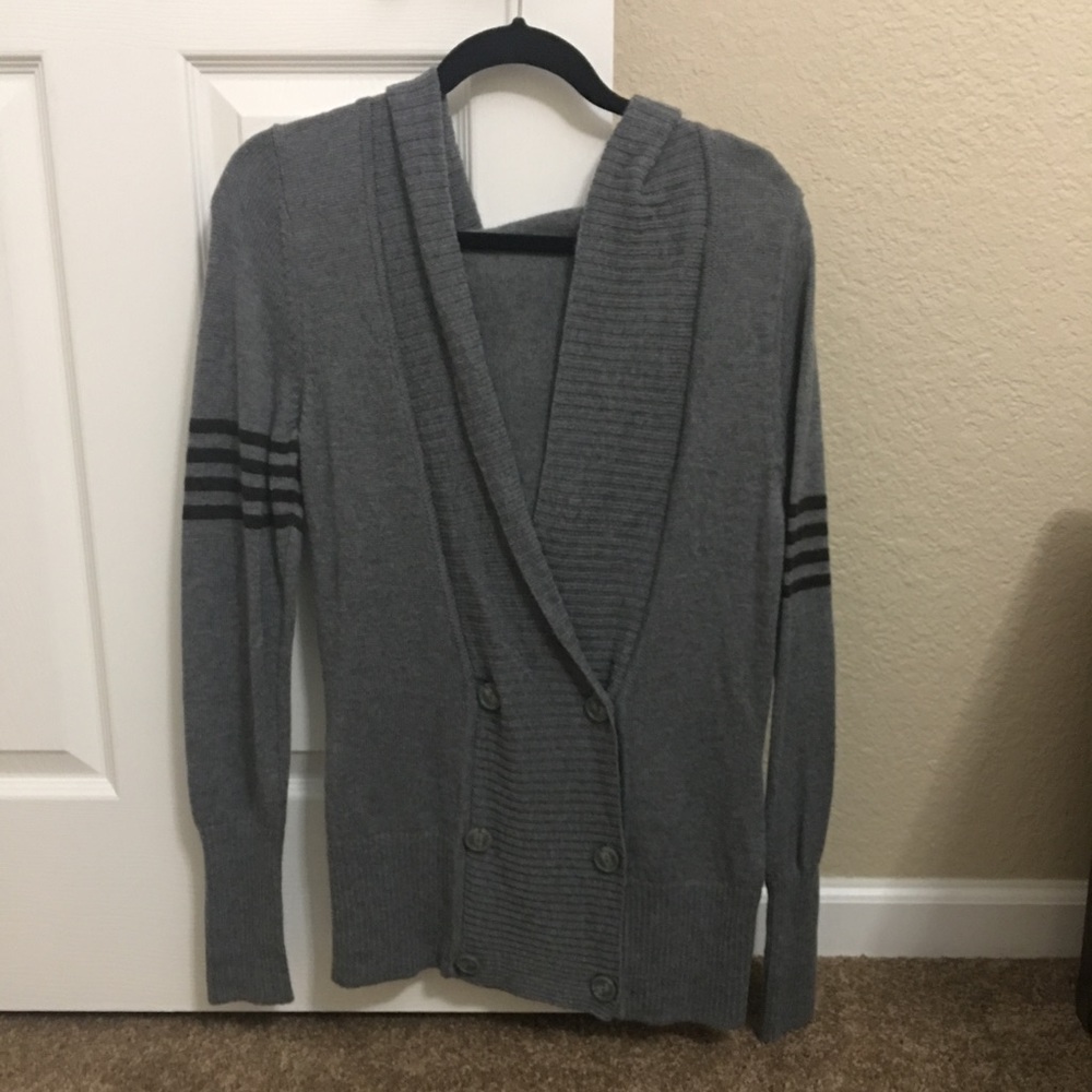 Gray Patagonia Sweater with buttons & hood.