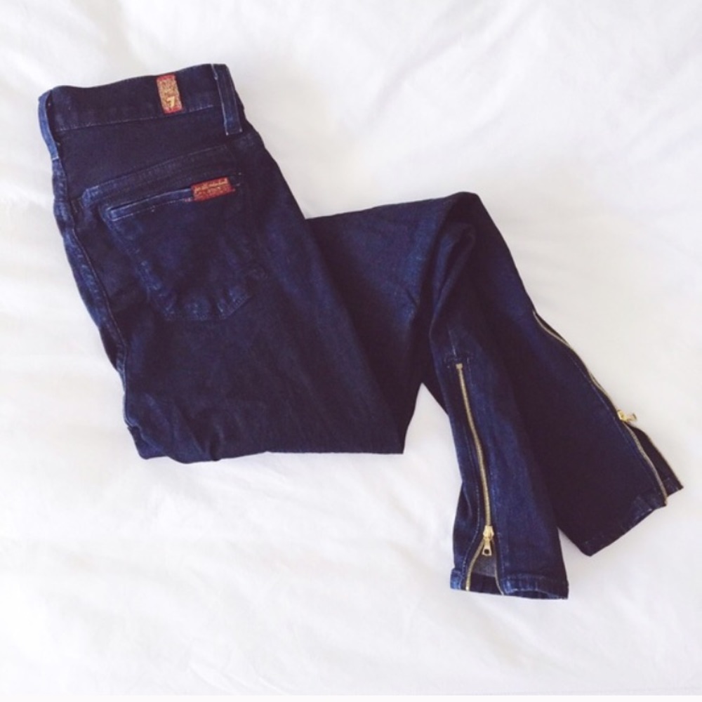 7FAMK dark skinny jeans w/ zipper bottoms size 26