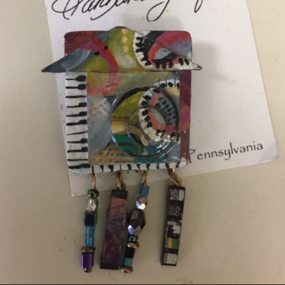 Brooch pin necklace piano key music theme. NEW