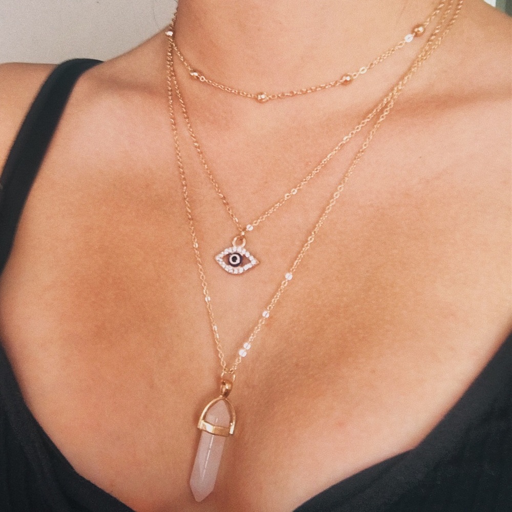 Multi Layer Crystal Eye Necklace Bohemian