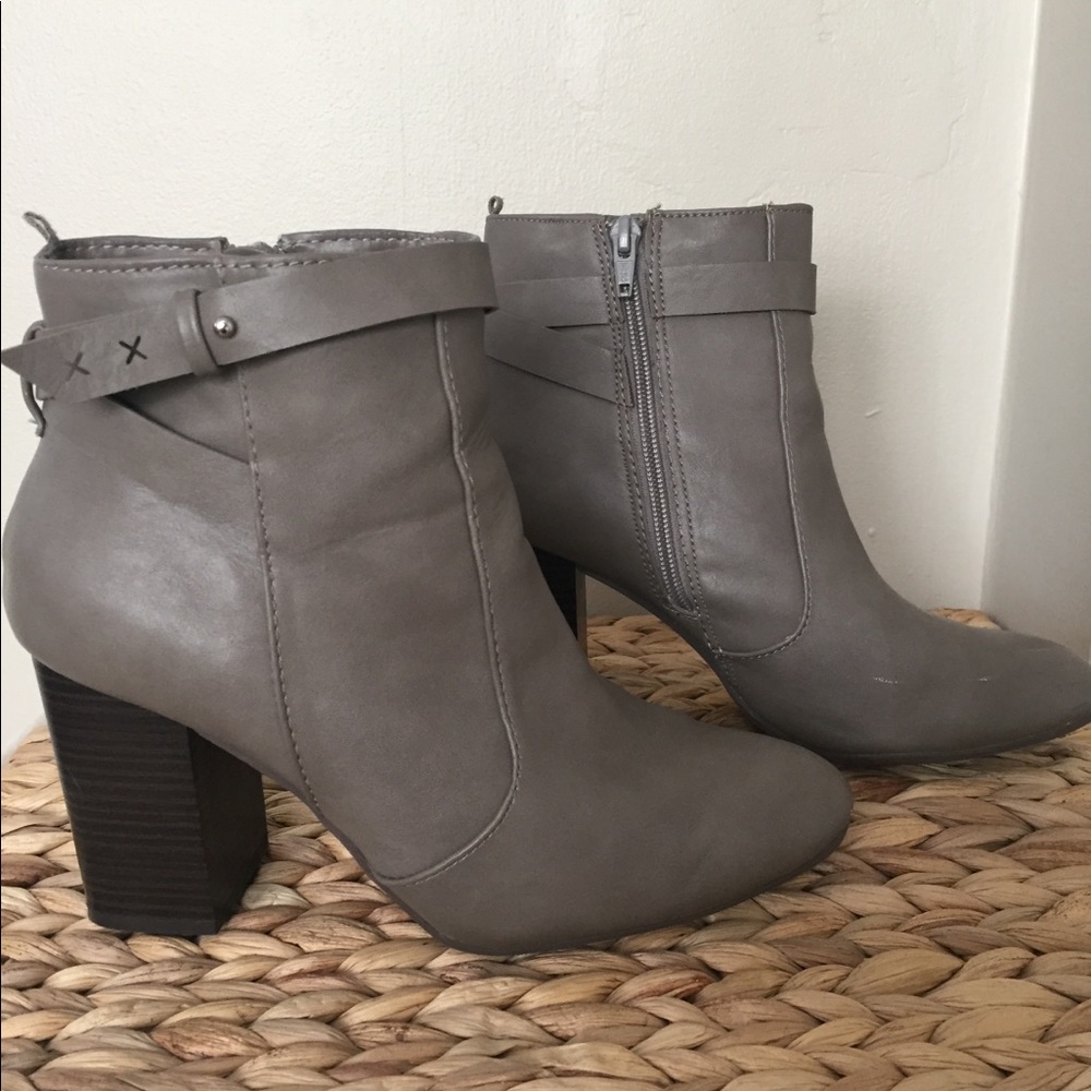 Gray heeled booties