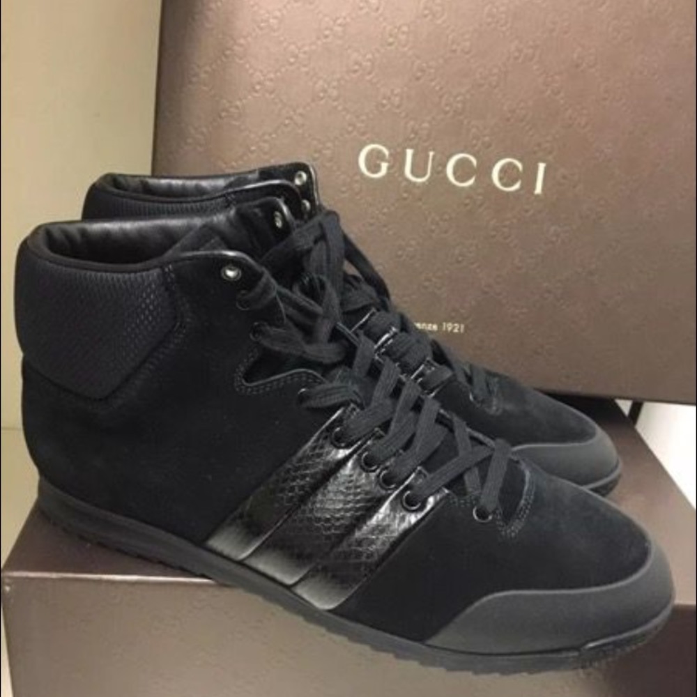 Gucci Miri Black Suede Leather Logo AnkleSneakers
