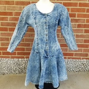 Vintage Jean Acid Wash Long Sleeve Dress Size 3