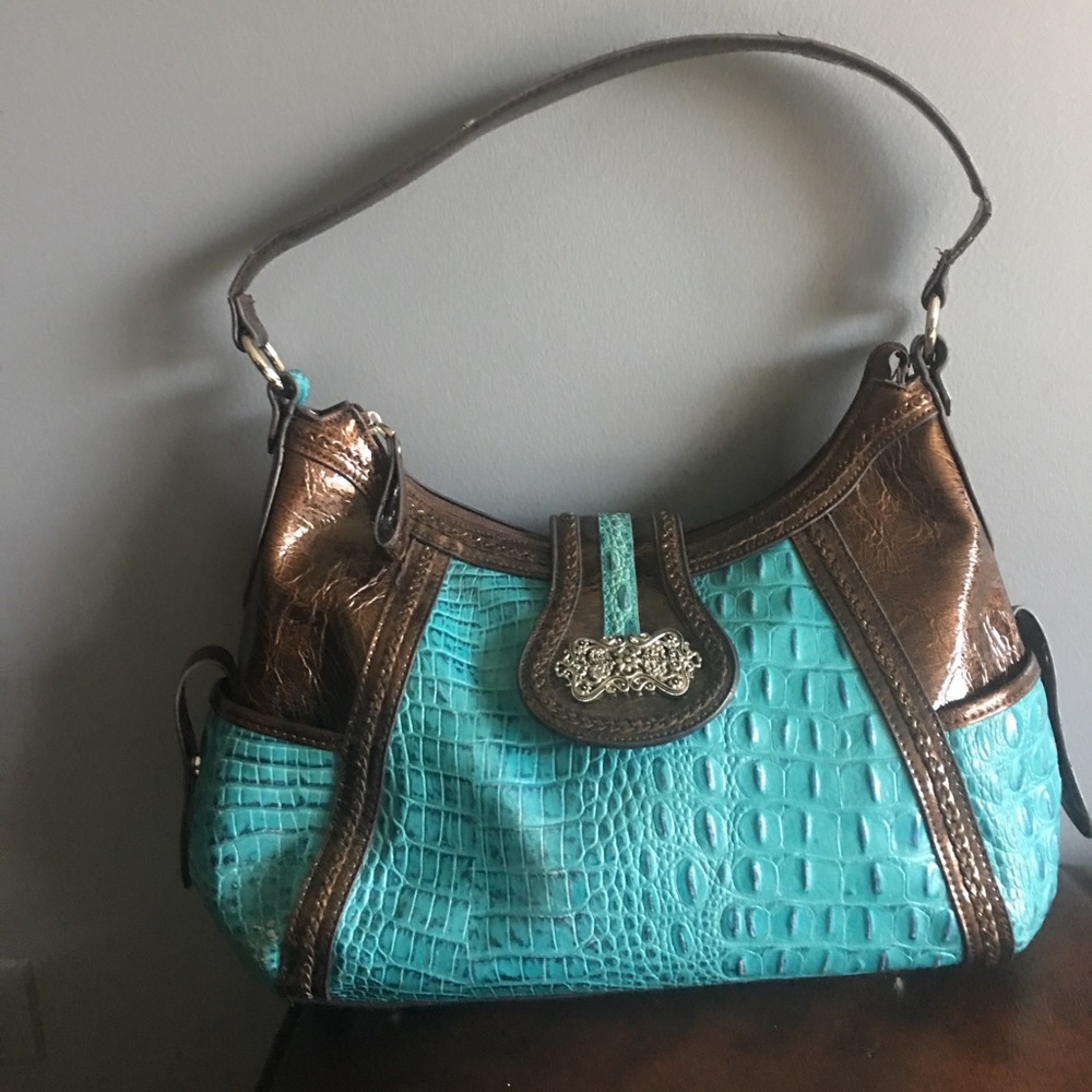Turquoise and brown Mattie Claire purse