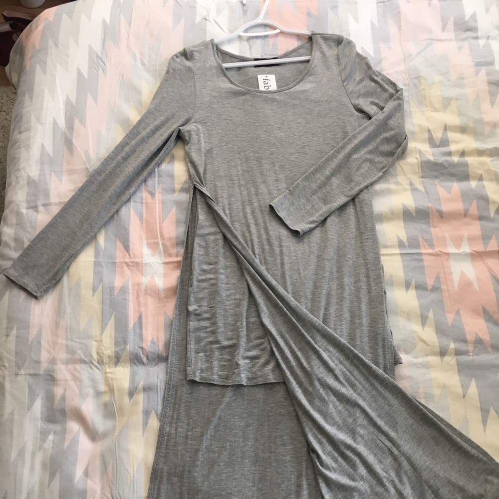Grey Fitted Long Sleeve Maxi Dress