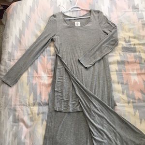 Grey Fitted Long Sleeve Maxi Dress