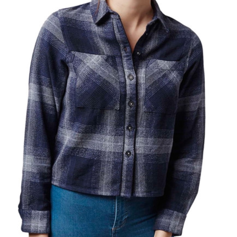 Topshop Herringbone Check Shirt Top Navy Size 0