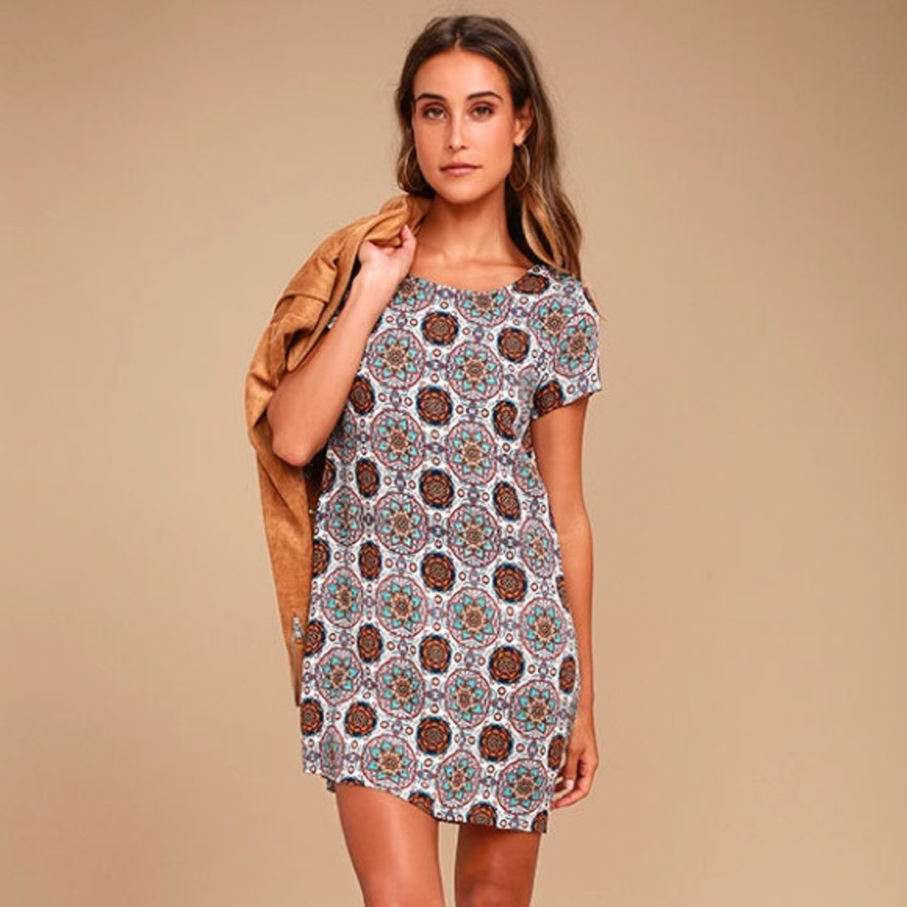 Perfect Getaway Blue and Orange Print Shift Dress