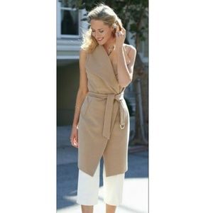 NWOT Sleeveless Camel Wrap Coat