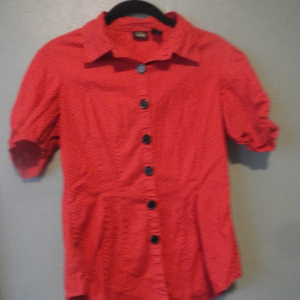 Red with Black Polka dot Button down blouse