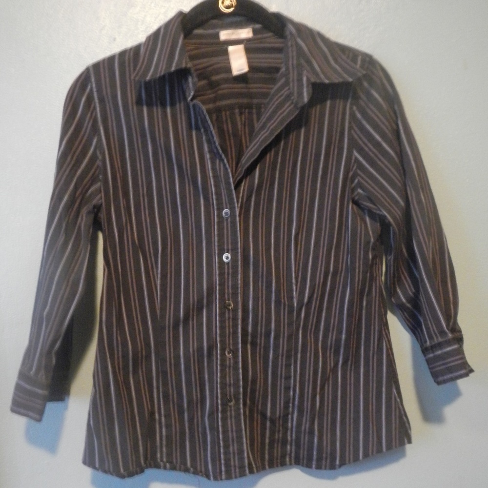 Semi-fitted Black Striped Button down blouse