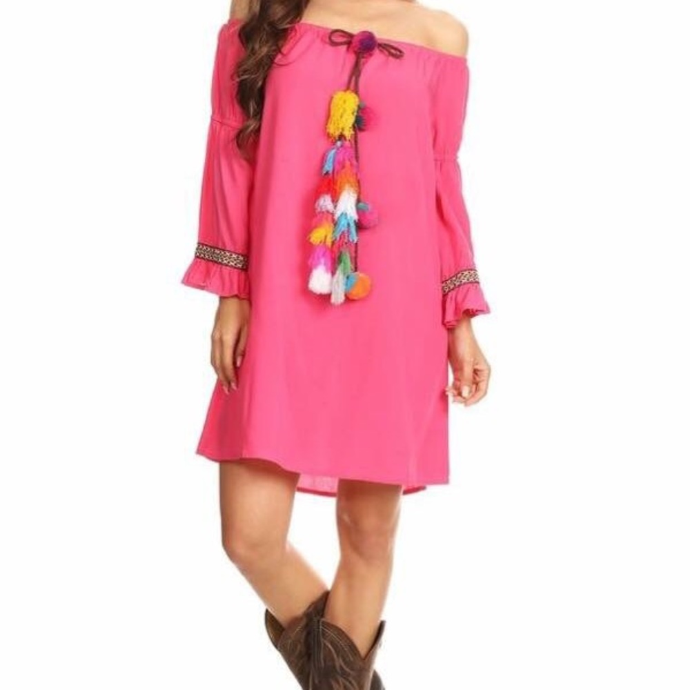 Women’s Pom Pom Off The Shoulder Dress