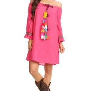 Women’s Pom Pom Off The Shoulder Dress