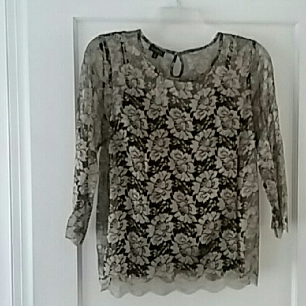 Talbots gold & black lace over attached black cami