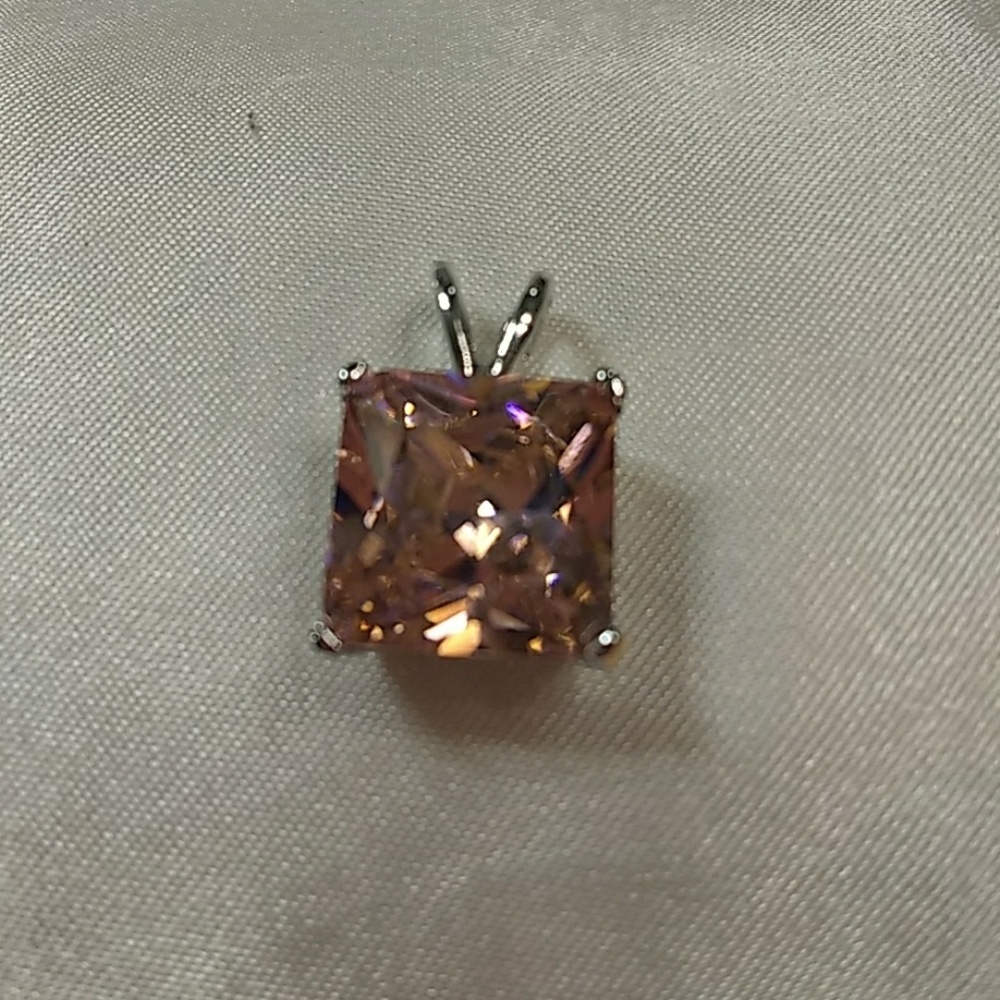 15mm Square Princess-cut Pink CZ/SS Pendant