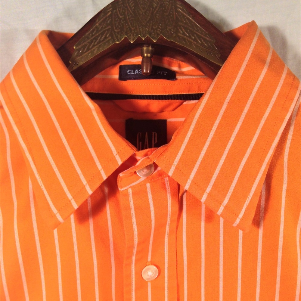 Gap Orange White Stripes Button Down Dress Shirt