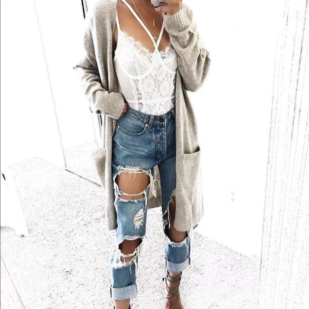 Semi sheer lace body suit